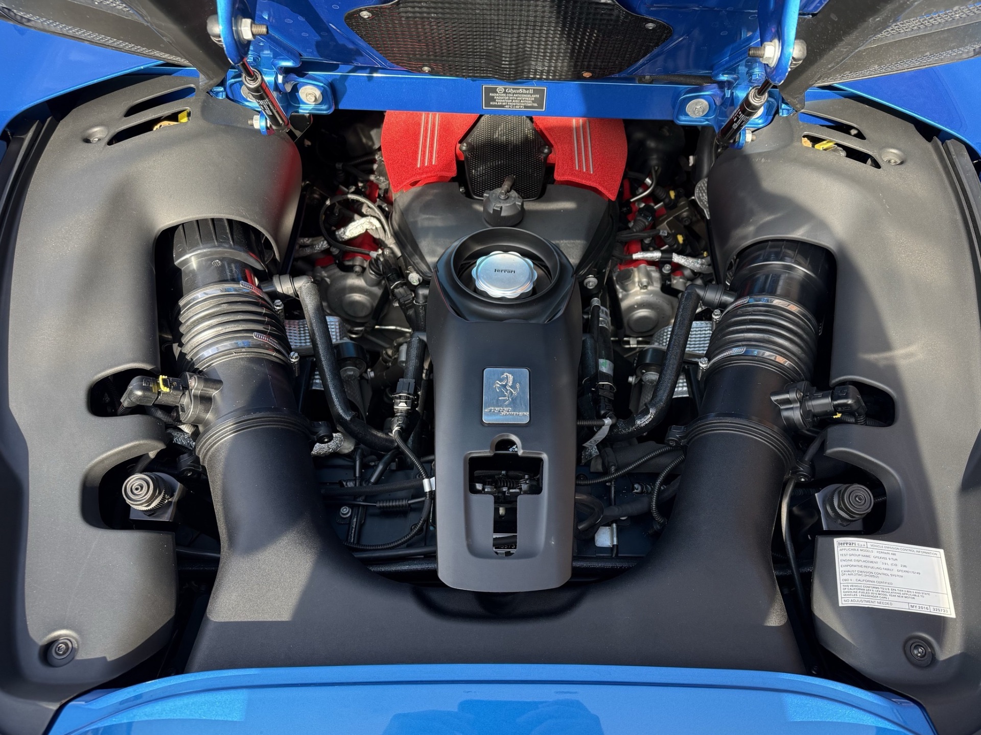 Ferrari engine bay during diagnostics
